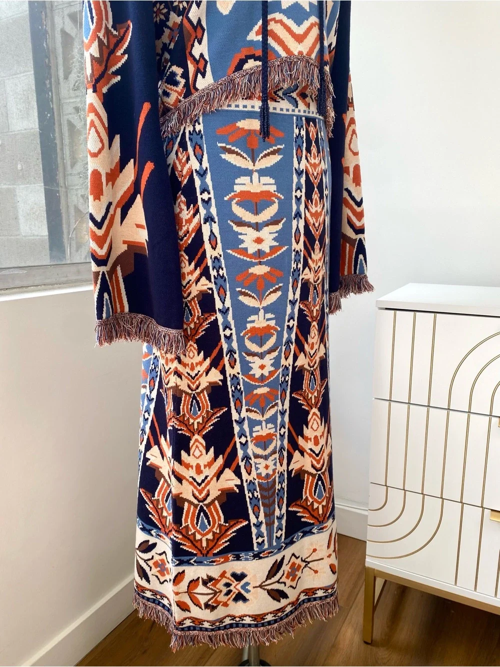 FARM Rio NWT Multicolor Tapestry Fringes Knit Top & Skirt Set, Size M